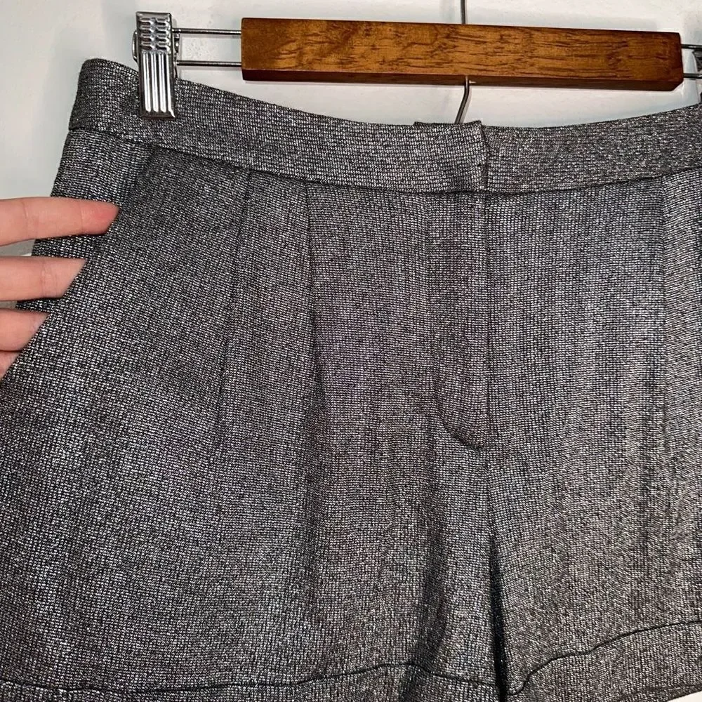 Rebecca Minkoff Womens Metallic Mini Shorts Pockets Silver Black‎ Knit Glam Chic